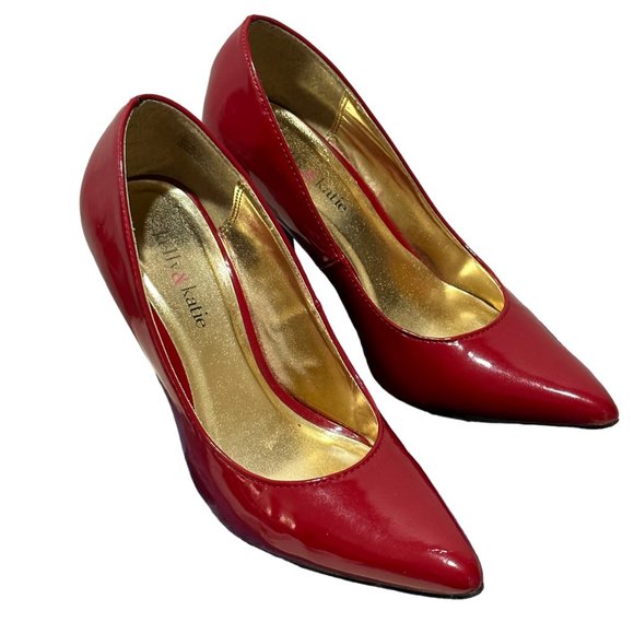(9-215) Kelly & Kathie Red Patent Leather High Heel Pumps Size 7M - Picture 3 of 14